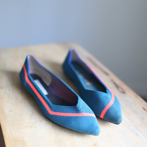 Rothy's The Point turquoise blue and hot pink coral stripe ballet flats 11.5 - Picture 4 of 8